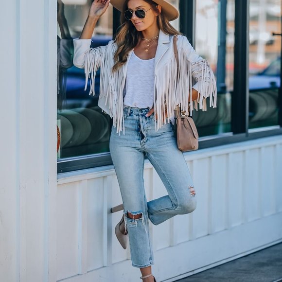 LAST ONE -WALFORD CROPPED FRINGE FAUX SUEDE JACKET - Picture 12 of 13